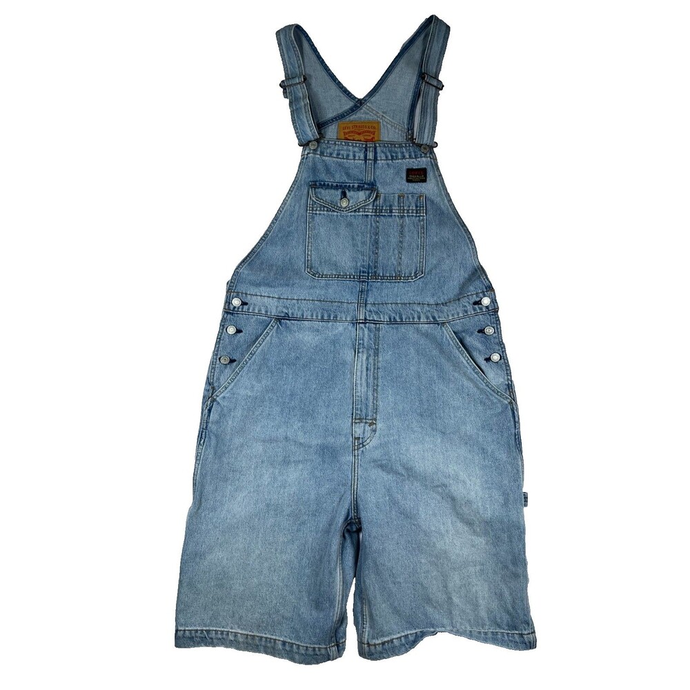 Levi's Vintage Denim Short Overalls Light Wash Carpenter Bib Shorts L